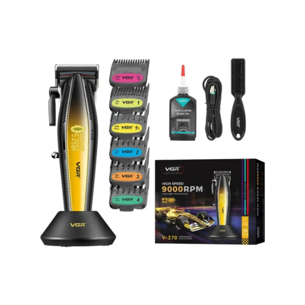 Máquina Cortadora De Pelo Profesional VGR V-270 – Patillera Trimmer Inalámbrica Cuerpo Metálico Pantalla LED