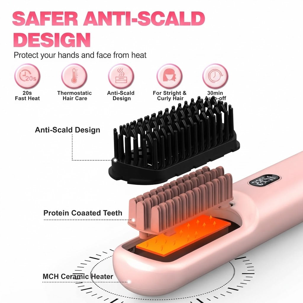 Cepillo Plancha Alisadora De Pelo Peine Caliente Usb Recargable