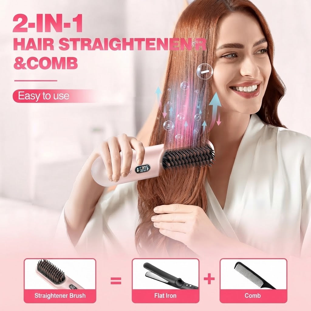 Cepillo Plancha Alisadora De Pelo Peine Caliente Usb Recargable