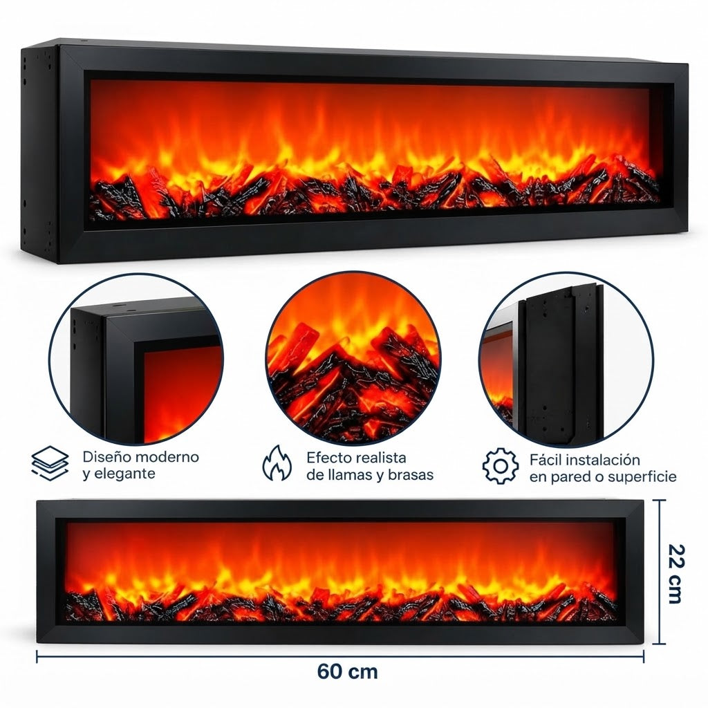 Chimenea Decorativa SP-26-1Negra 60*22*11 Cm Eléctrica Con Cable Usb O Con Pilas