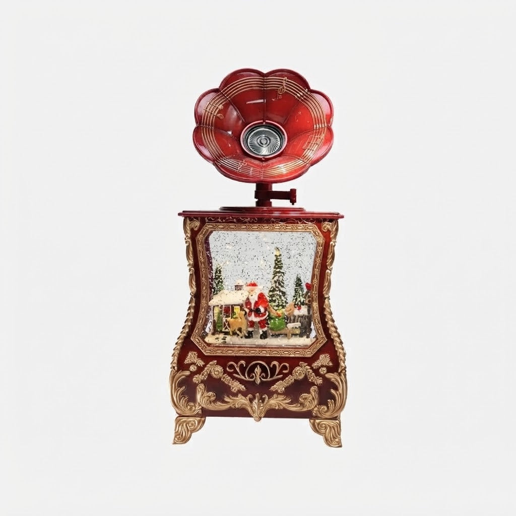 Gramófono Navideño DS801H Musical Led Con Luz Y Nieve