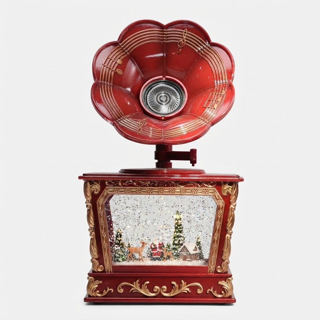 Gramófono Navideño DS801H Musical Led Con Luz Y Nieve