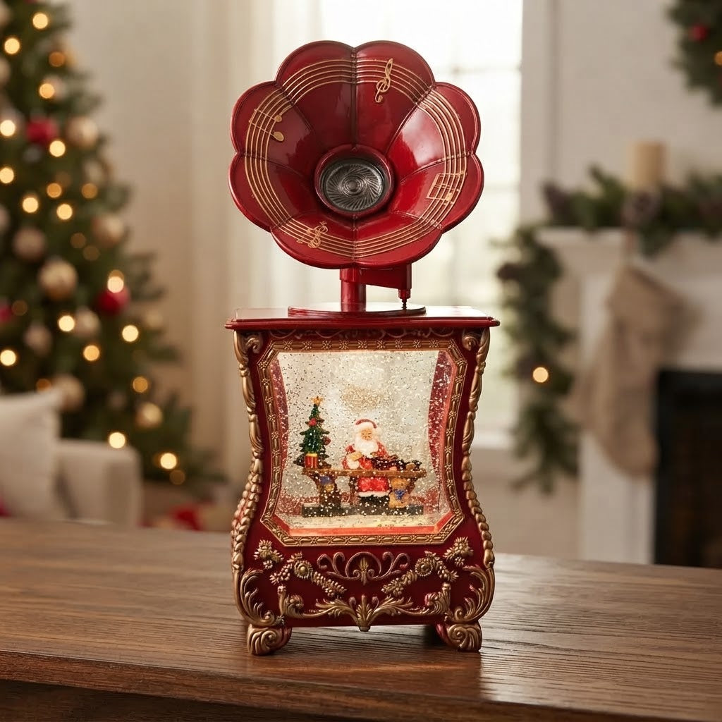 Gramófono Navideño DS801H Musical Led Con Luz Y Nieve
