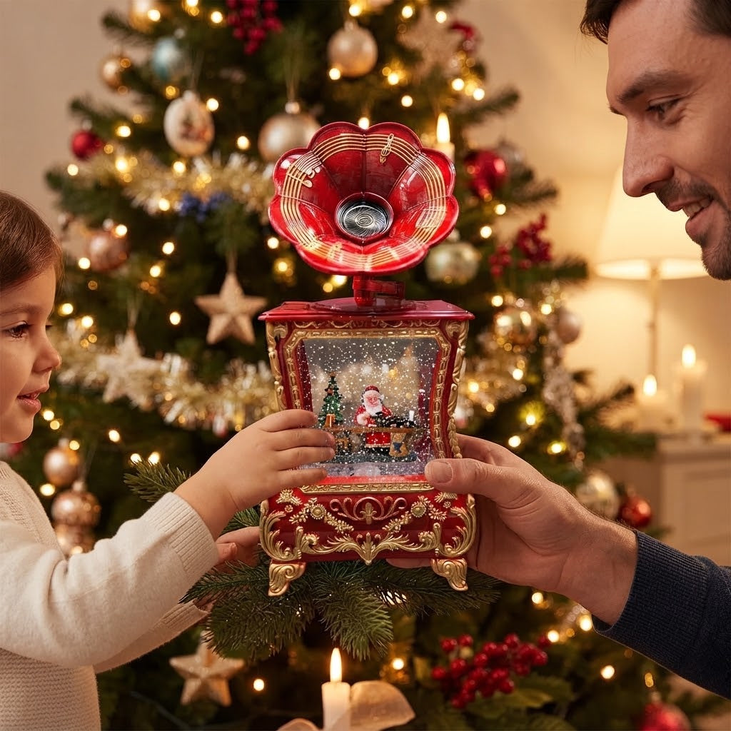 Gramófono Navideño DS801H Musical Led Con Luz Y Nieve