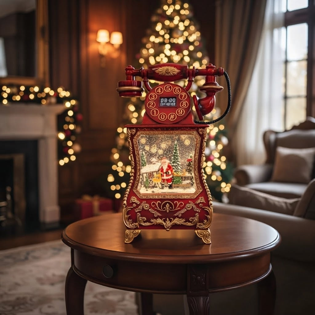 Telefono Navideño DS804I Decorativo con Papa Noel y Luz Con Efecto Nieve