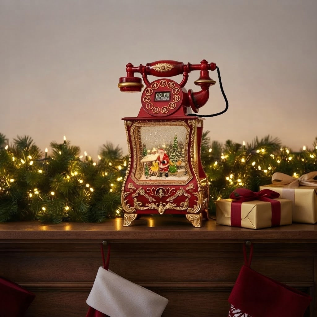 Telefono Navideño DS804I Decorativo con Papa Noel y Luz Con Efecto Nieve