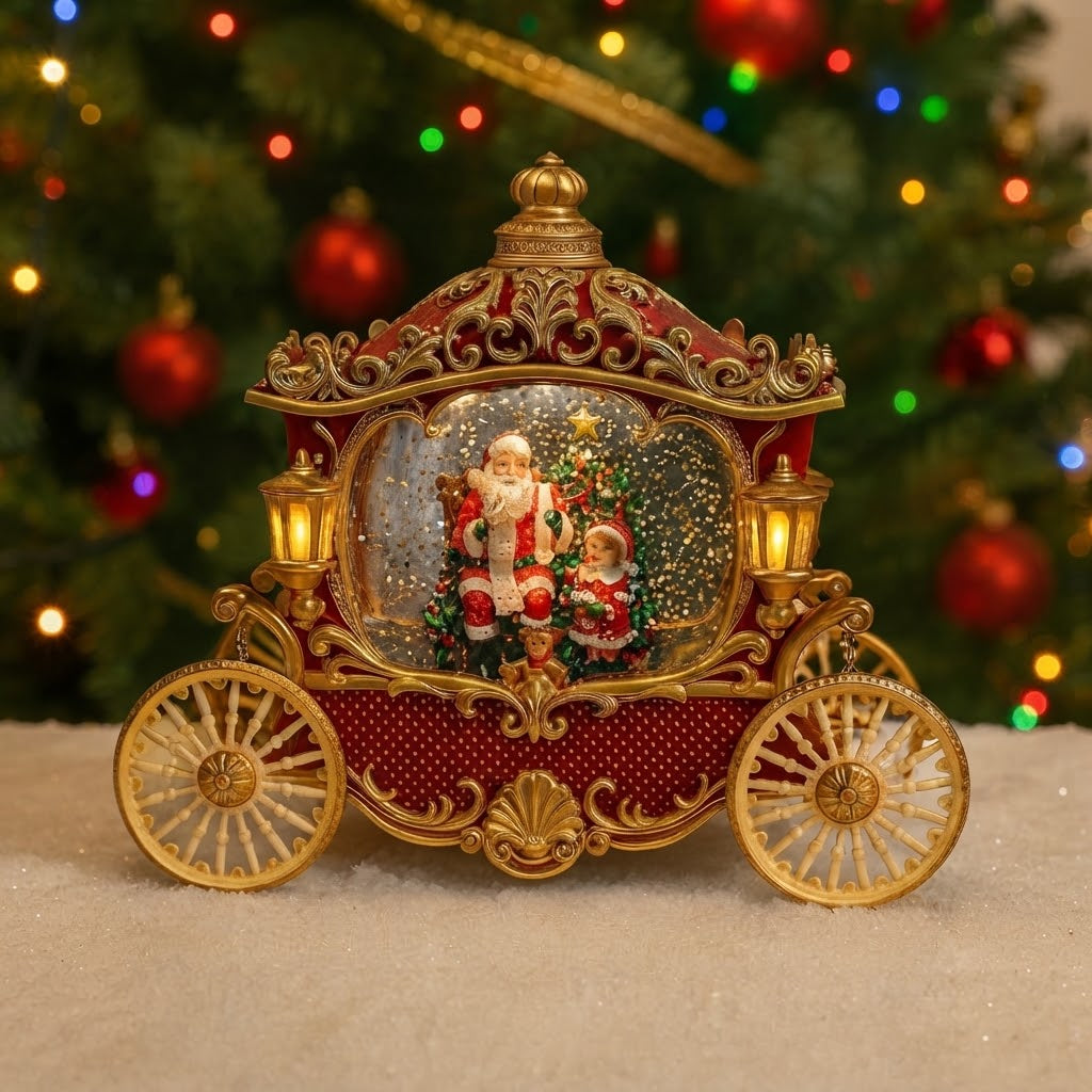 Carruaje Navideño DS25062-1 Musical Con Efecto Nieve Y Santa Claus