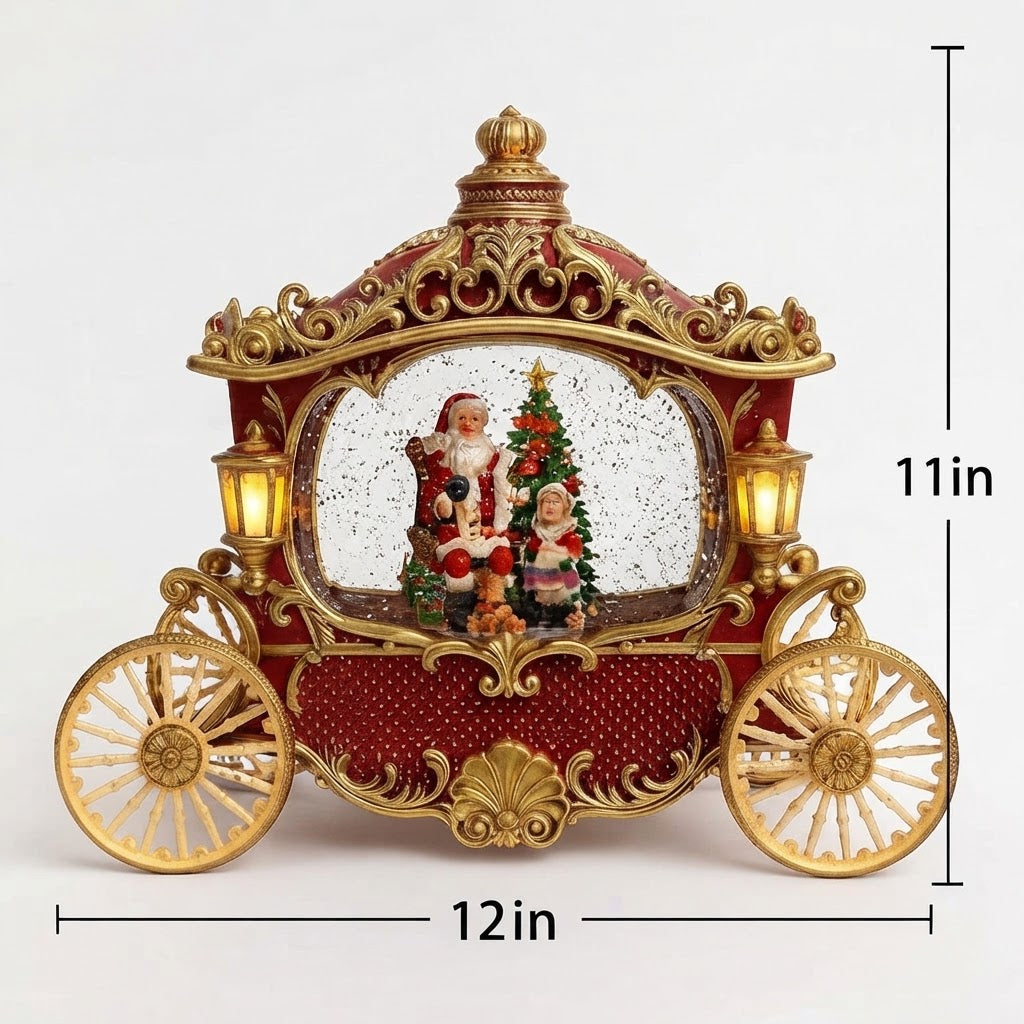Carruaje Navideño DS25062-1 Musical Con Efecto Nieve Y Santa Claus