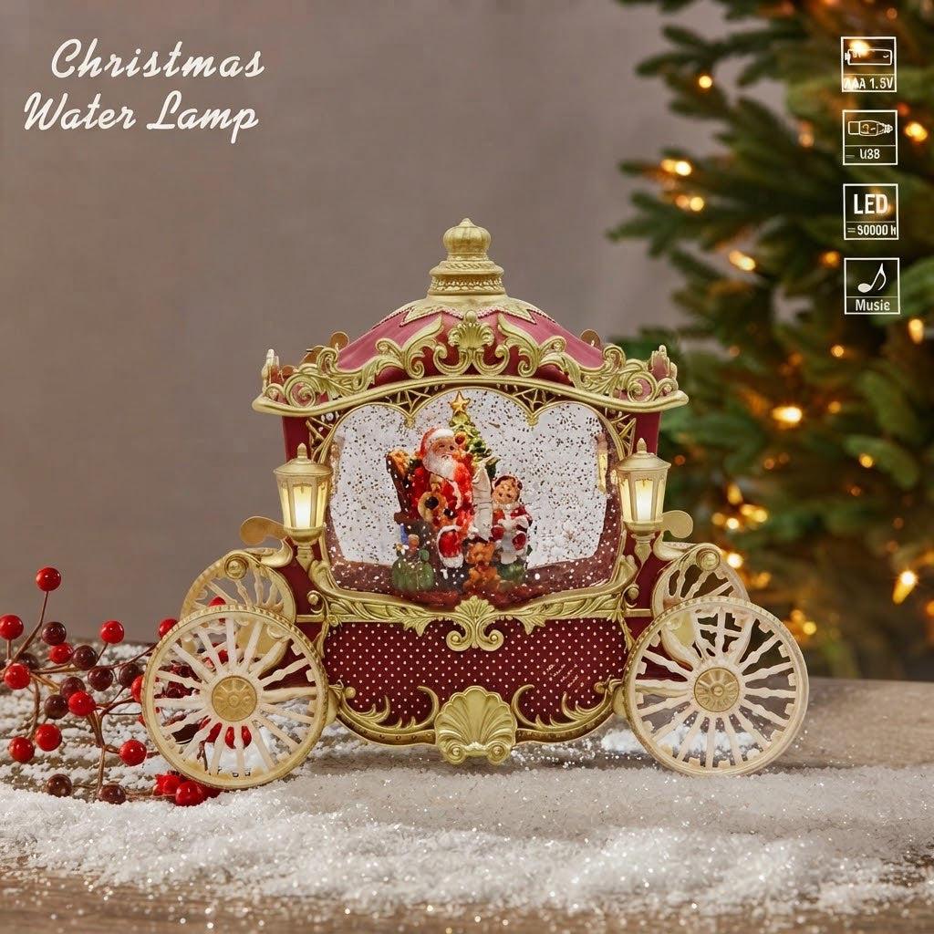 Carruaje Navideño DS25062-1 Musical Con Efecto Nieve Y Santa Claus