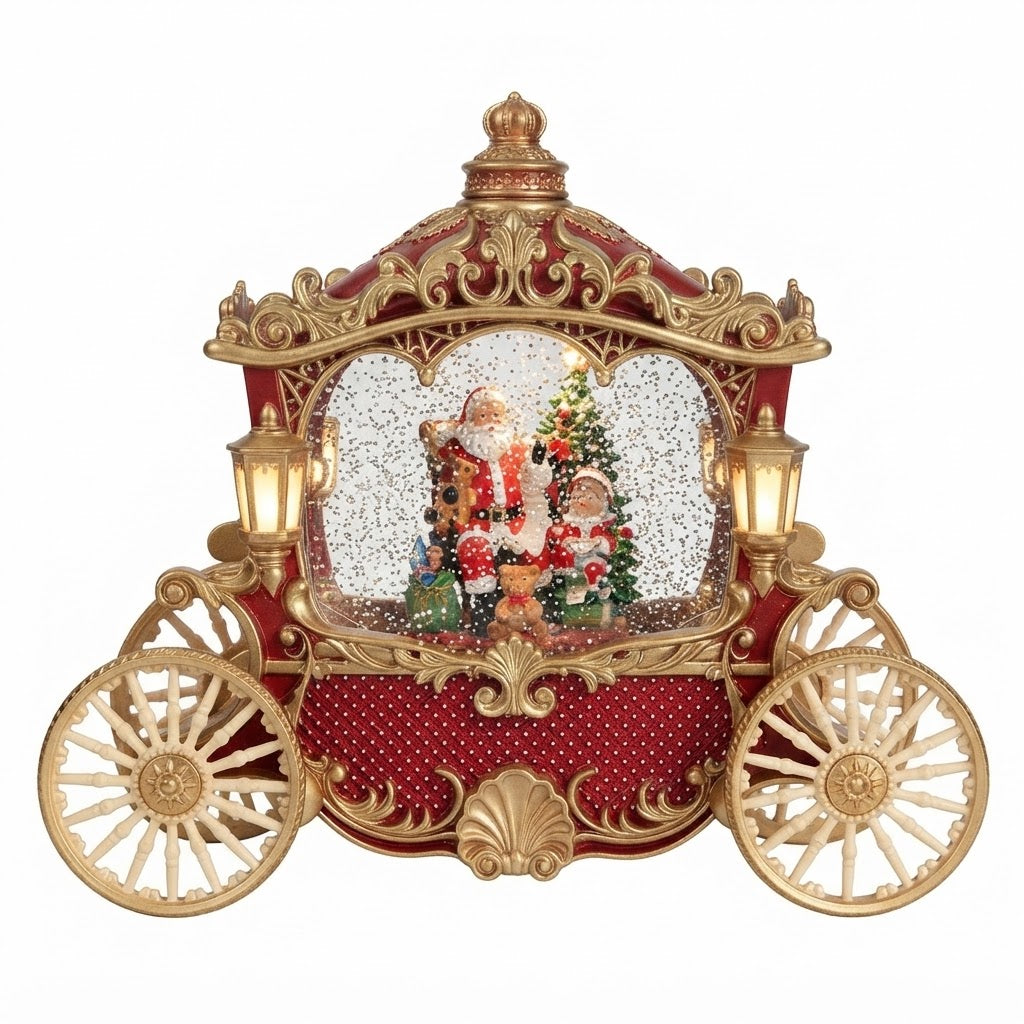 Carruaje Navideño DS25062-1 Musical Con Efecto Nieve Y Santa Claus