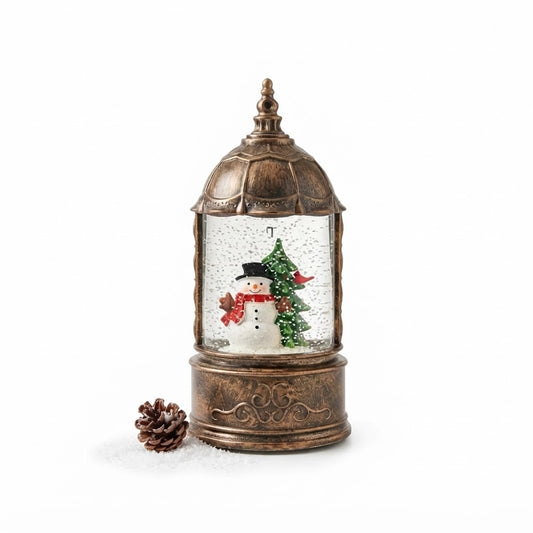 Lampara Navideña ZK126 Diseño Mini Farol Globo Nieve Y Luz Dorado