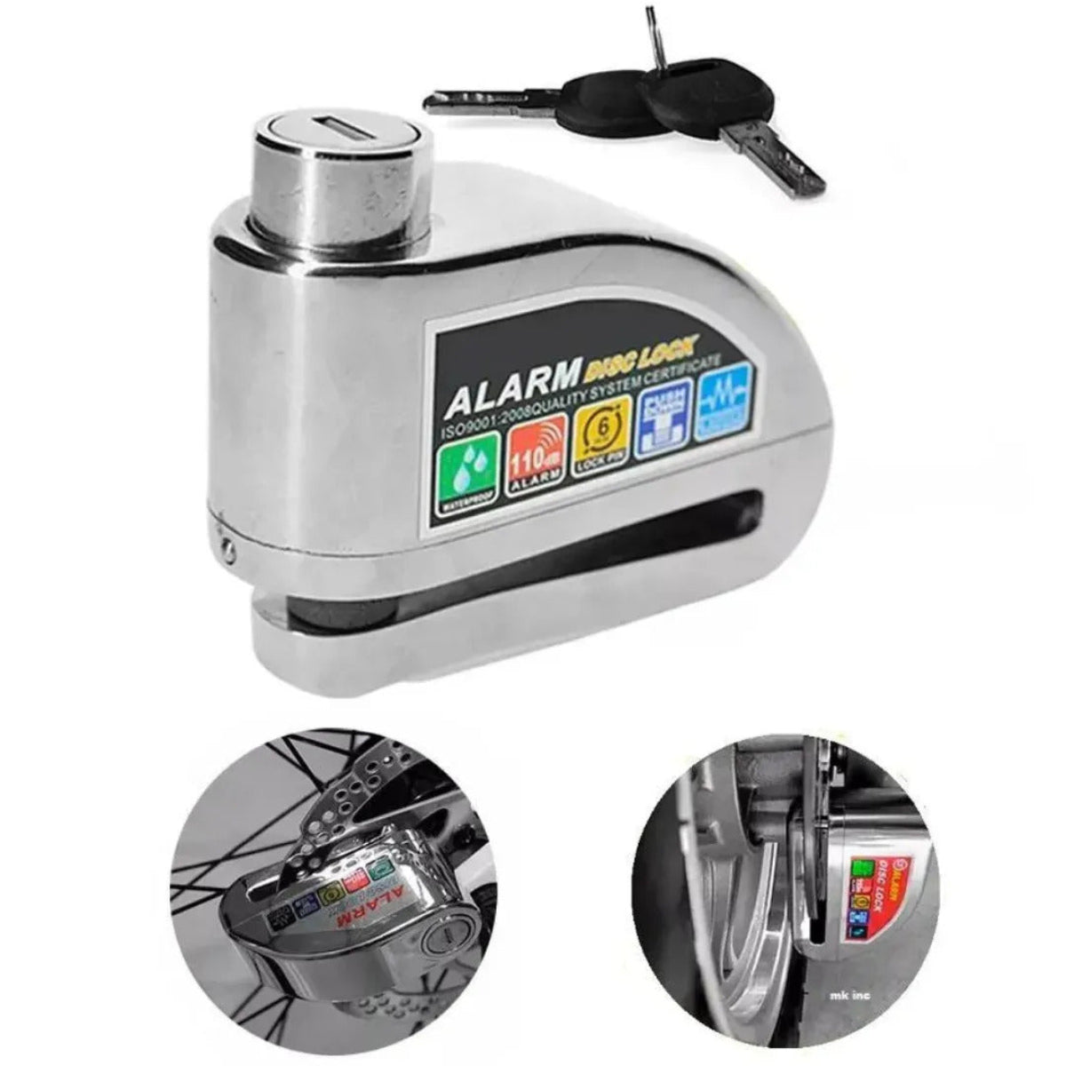 Candado Metálico Con Alarma Para Disco De Moto – Seguridad Y Estilo Plateado