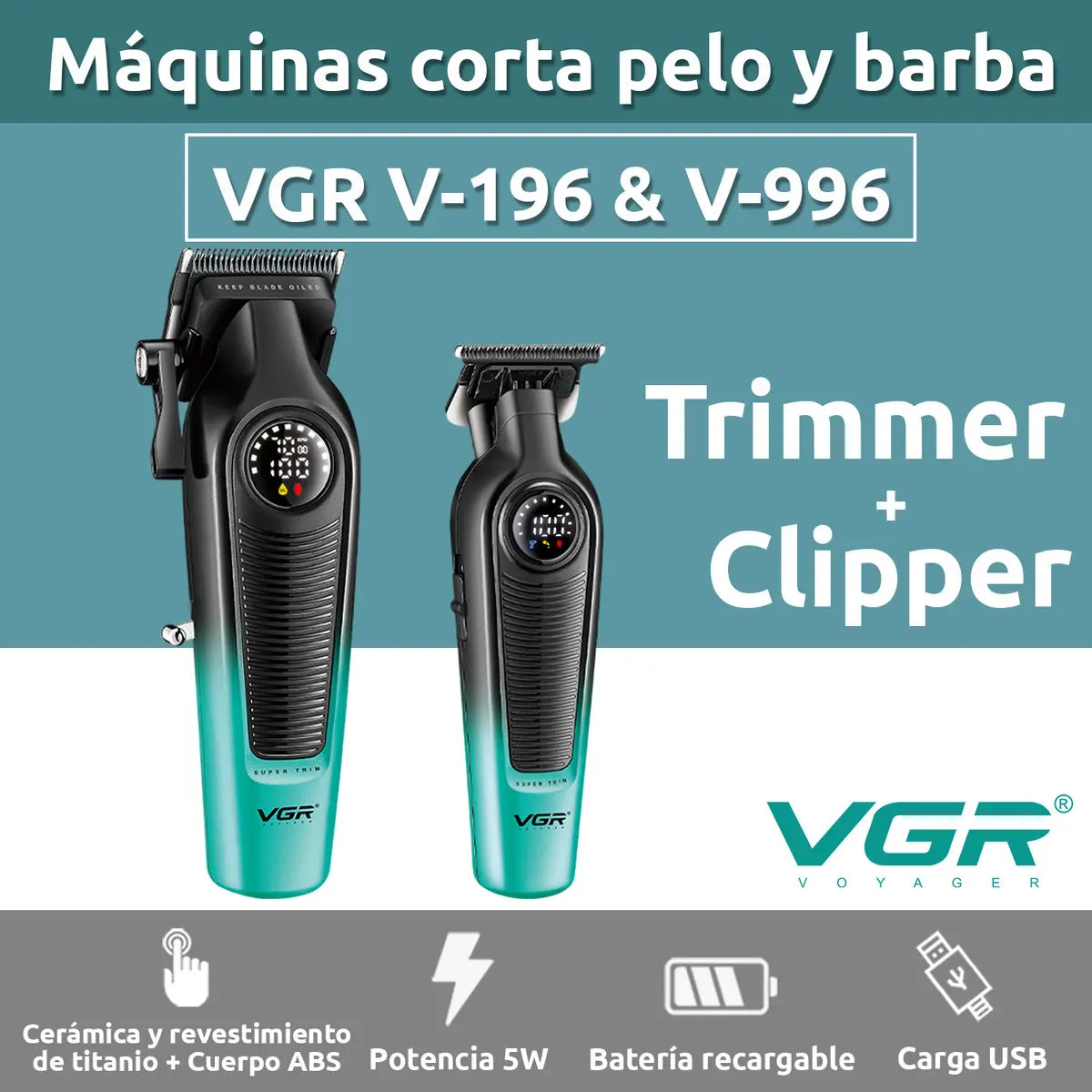Cortadora De Pelo VGR Super Trim V-196 V-996 Verde Recargable