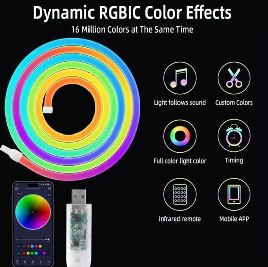 Cinta Tira Led Luz Neon Rgb Manguera 5 Metros Ritmica Usb