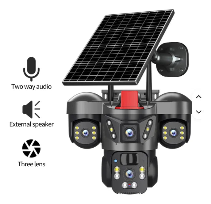 Cámara de Seguridad Solar Wi-Fi Triple Lente QL21 con Panel Solar