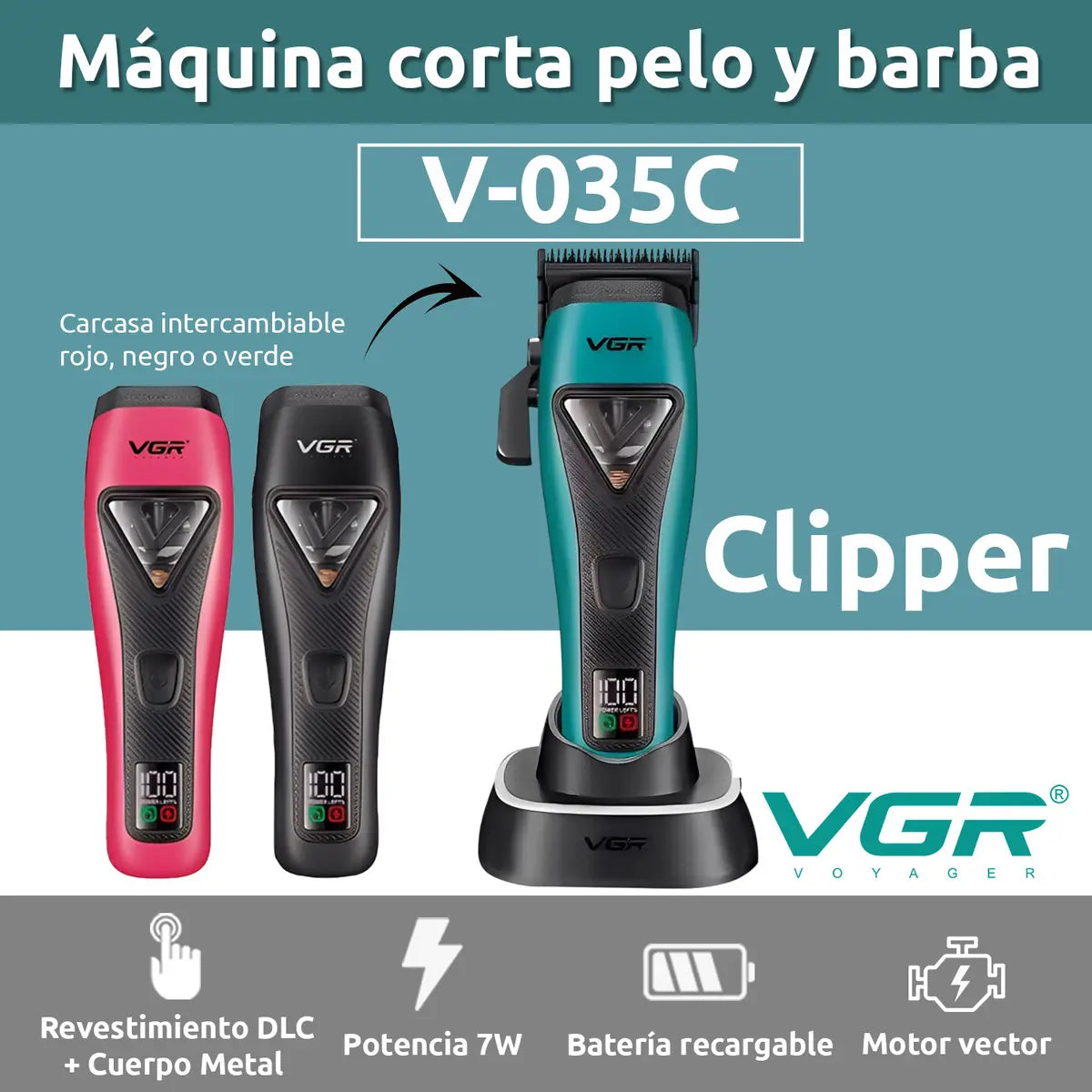 Máquina Cortar Pelo VGR V-035C Motor Vectorial – Carcasas Intercambiables