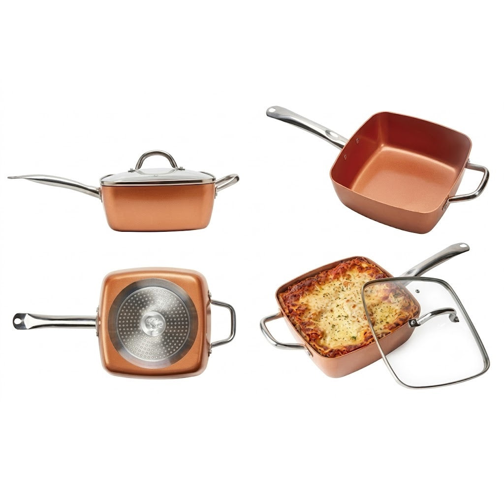 Set Copper Chef Pan Olla + Sarten 5 Piezas Migas Cobre