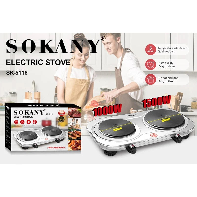 Estufa Eléctrica Doble Sokany SK-5116 – 2500W con Control de Temperatura de 5 Niveles