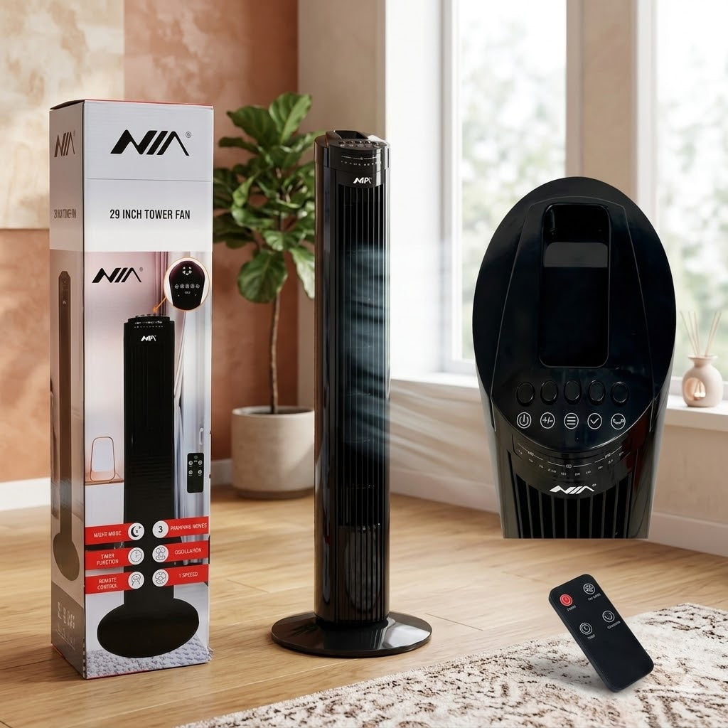 Ventilador de Torre Silencioso NIA 80 cm Con Control Remoto Temporizador y 3 Velocidades