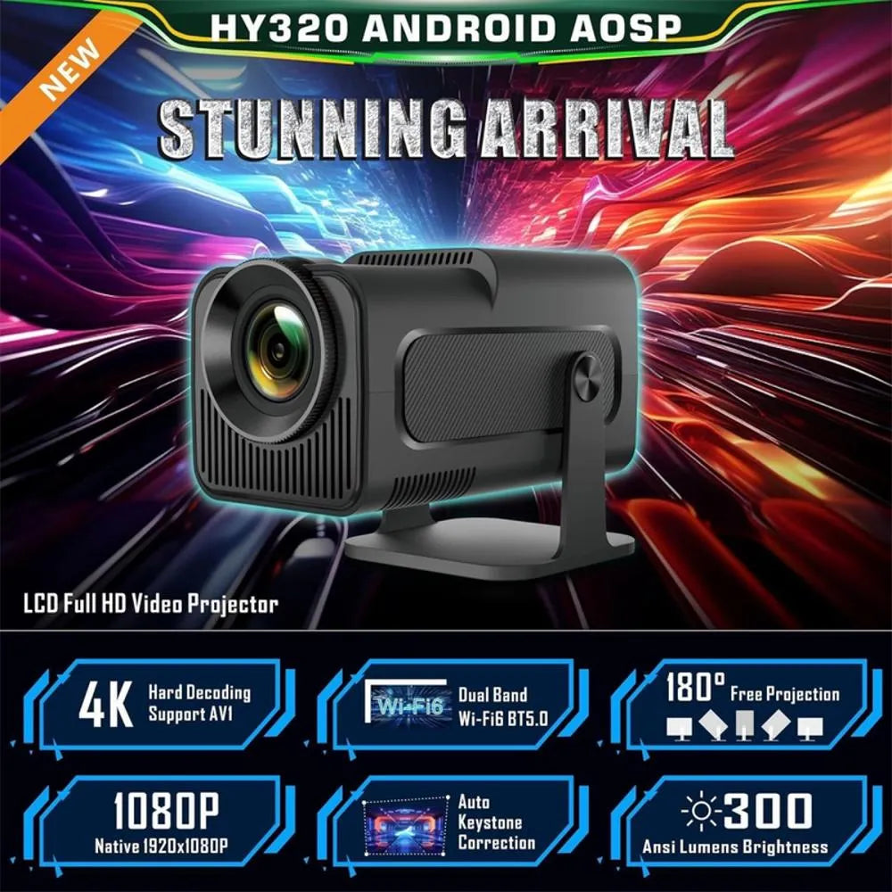 Proyector Inteligente HY320 Full HD 1080p Nativo – Smart TV Android 11, 300 ANSI Lúmenes, WiFi y Bluetooth
