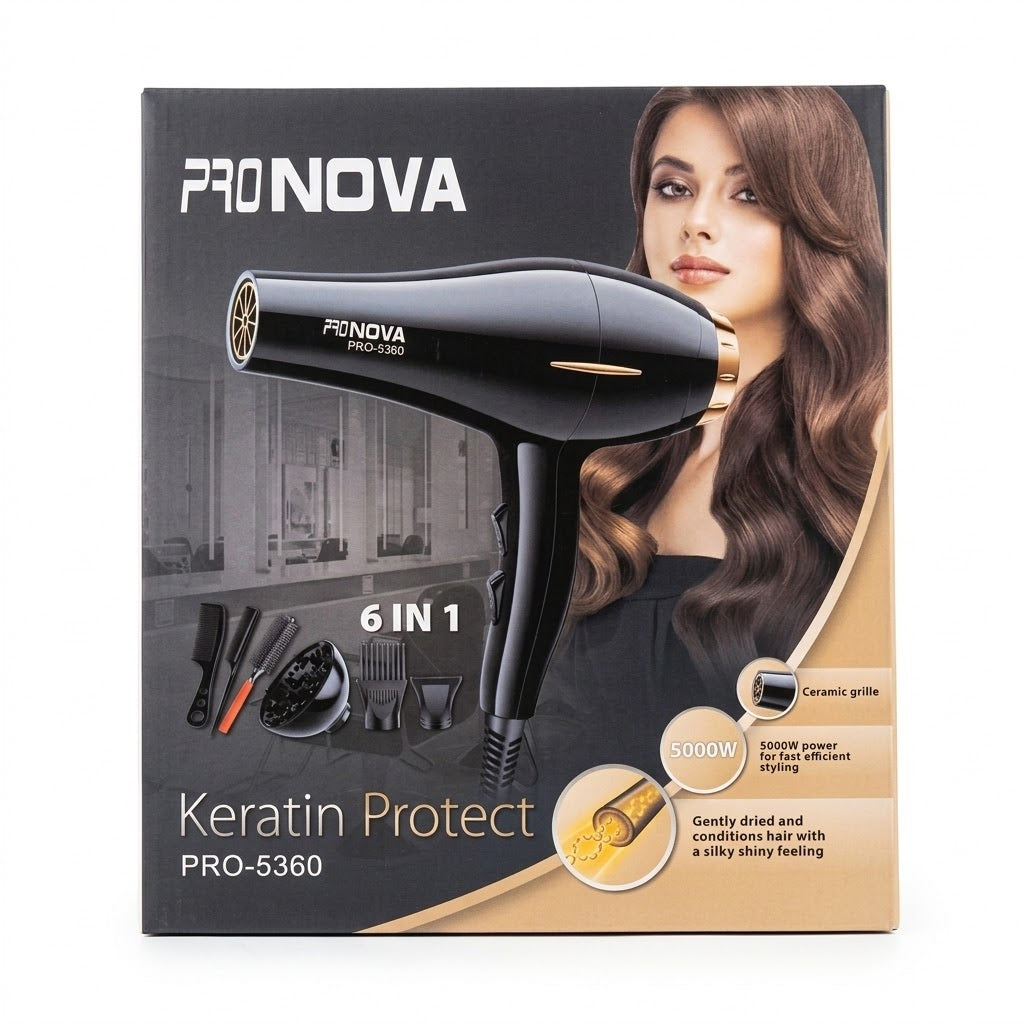 Secador de Cabello Profesional Pronova PRO-5360 Keratin Protect – Kit Multifuncional 6 en 1 (5000W)