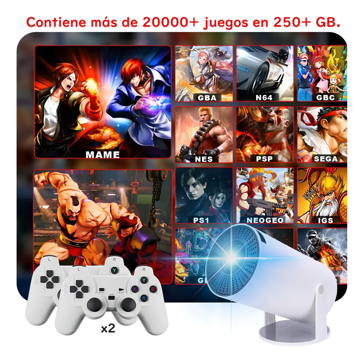 Proyector Inteligente HY-300 Plus Portátil 4K – Android 12 Full HD 1080p WiFi Bluetooth Incluye 2 Gamepads