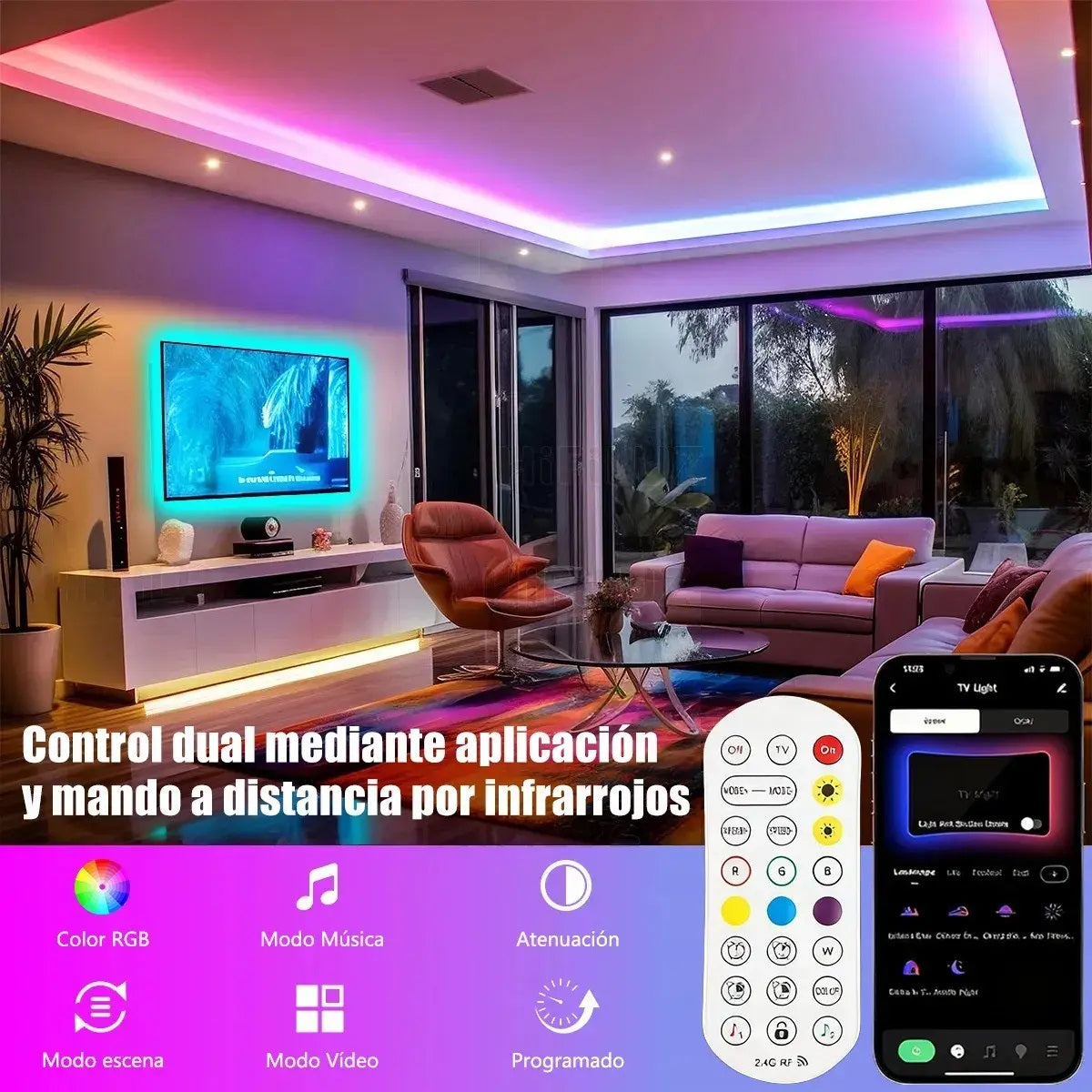 Tira De Luces Led Rgbic Para Tv Con Cámara De Inmersión 5m Smart