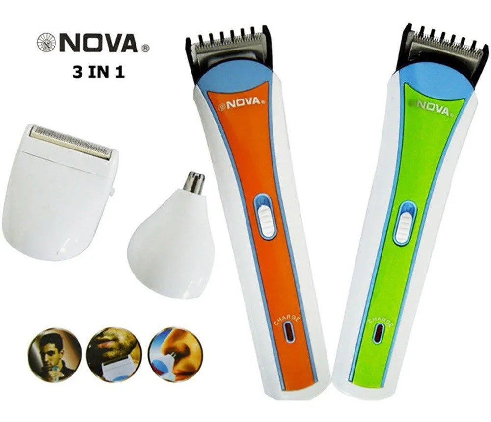 Máquina Afeitadora Eléctrica Recargable 3 en 1 Nova NHC-2013 – Patillera, Barbera y Cortadora de Vello Nasal