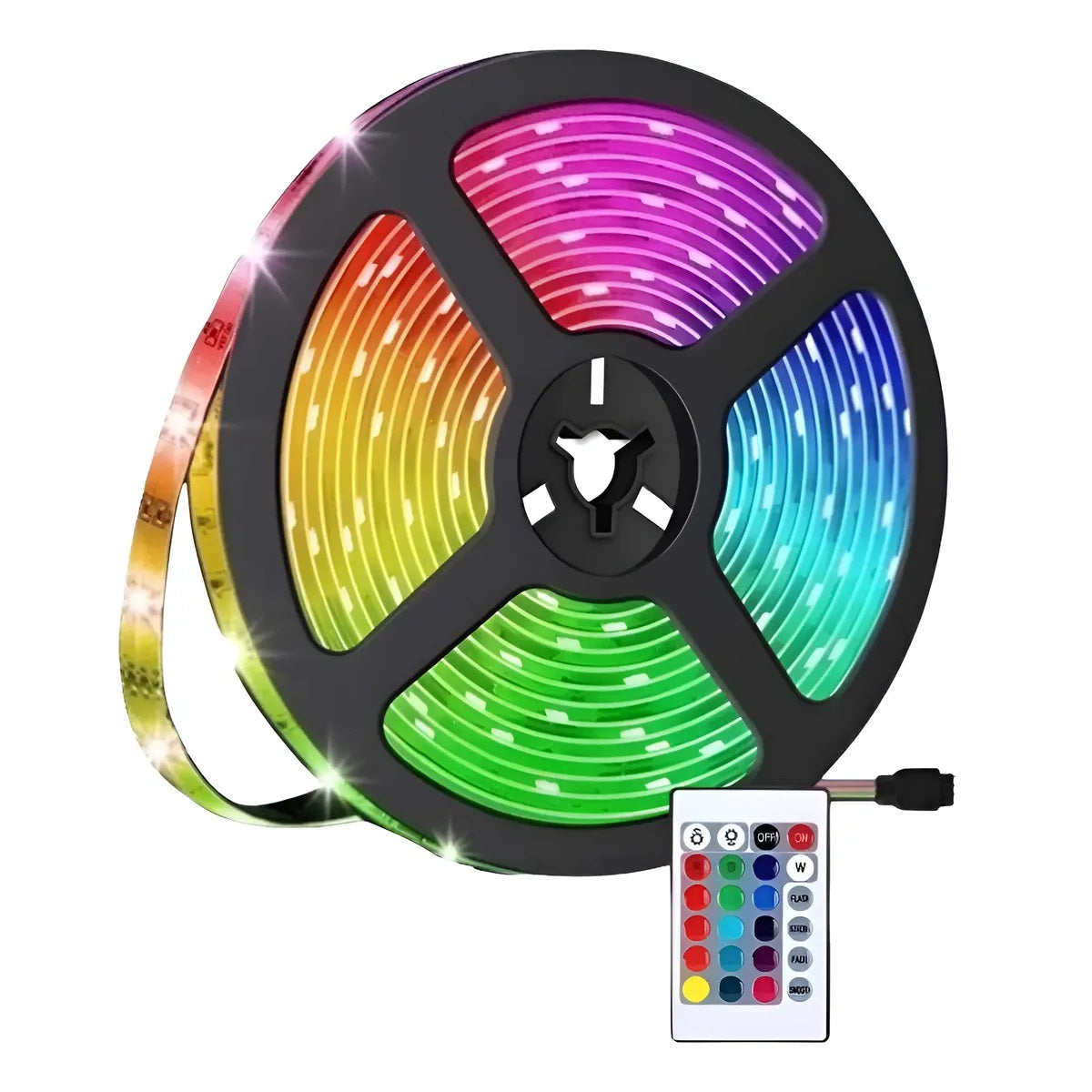 Cinta Luz Led Rgb Multicolor 5m Con Adaptador Y Control