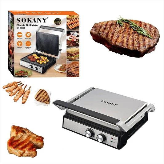 Tostadora Eléctrica Sokany Sk08050 Con Parrilla De Contacto, Apertura De 180 Grados