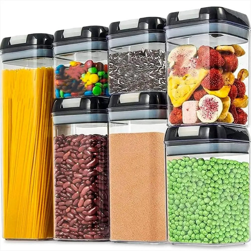 Set X 7 Contenedores De Alimentos Para Alacena En Plástico