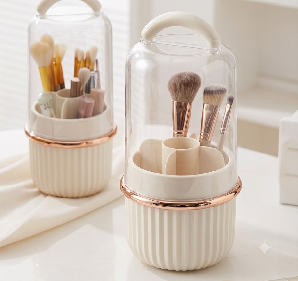 Organizador De Brochas De Maquillaje Giratorio 360° Con Tapa