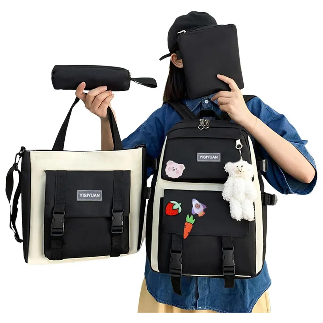 Maleta Mochila Morral Bolso Estuche Escolar Viajero 5 Piezas Negro