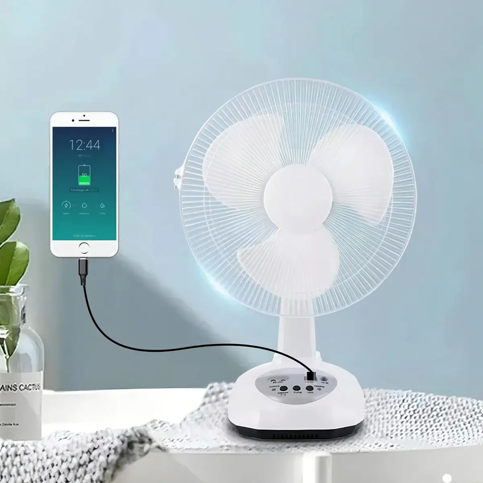 Ventilador Solar De 12 Pulgadas Silencioso De 2 Velocidades Estructura Blanco GDTimes 8012
