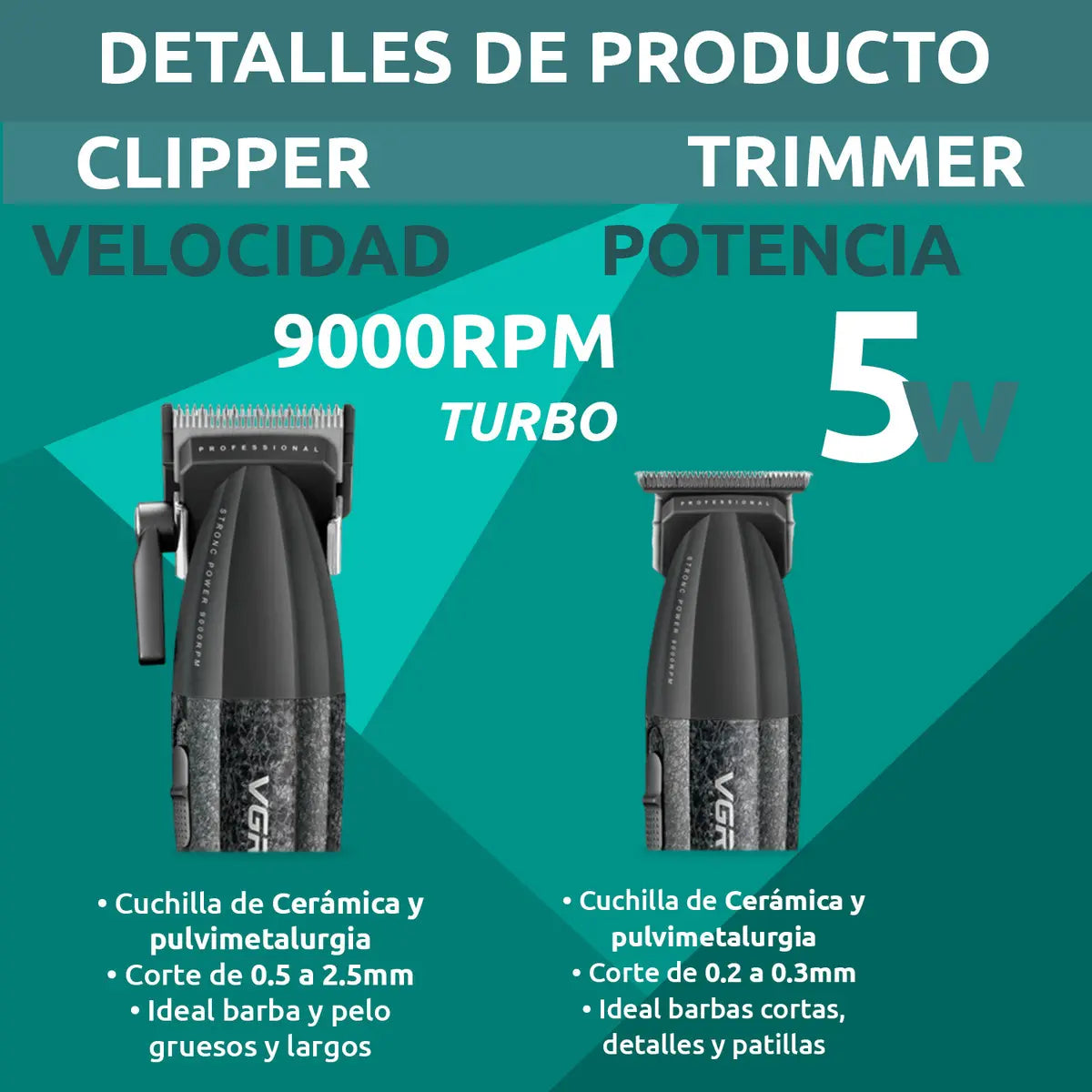 Kit Máquina Barbería Pro Clipper Trimmer Vgr V-640 S2 9000 Rpm Verde