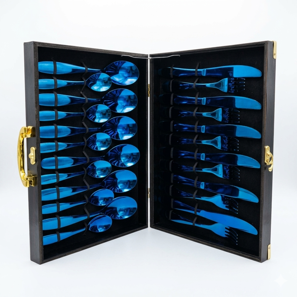 Juego Cubiertos 24pzas Acero Quirúrgico Premium Azul Zafiro
