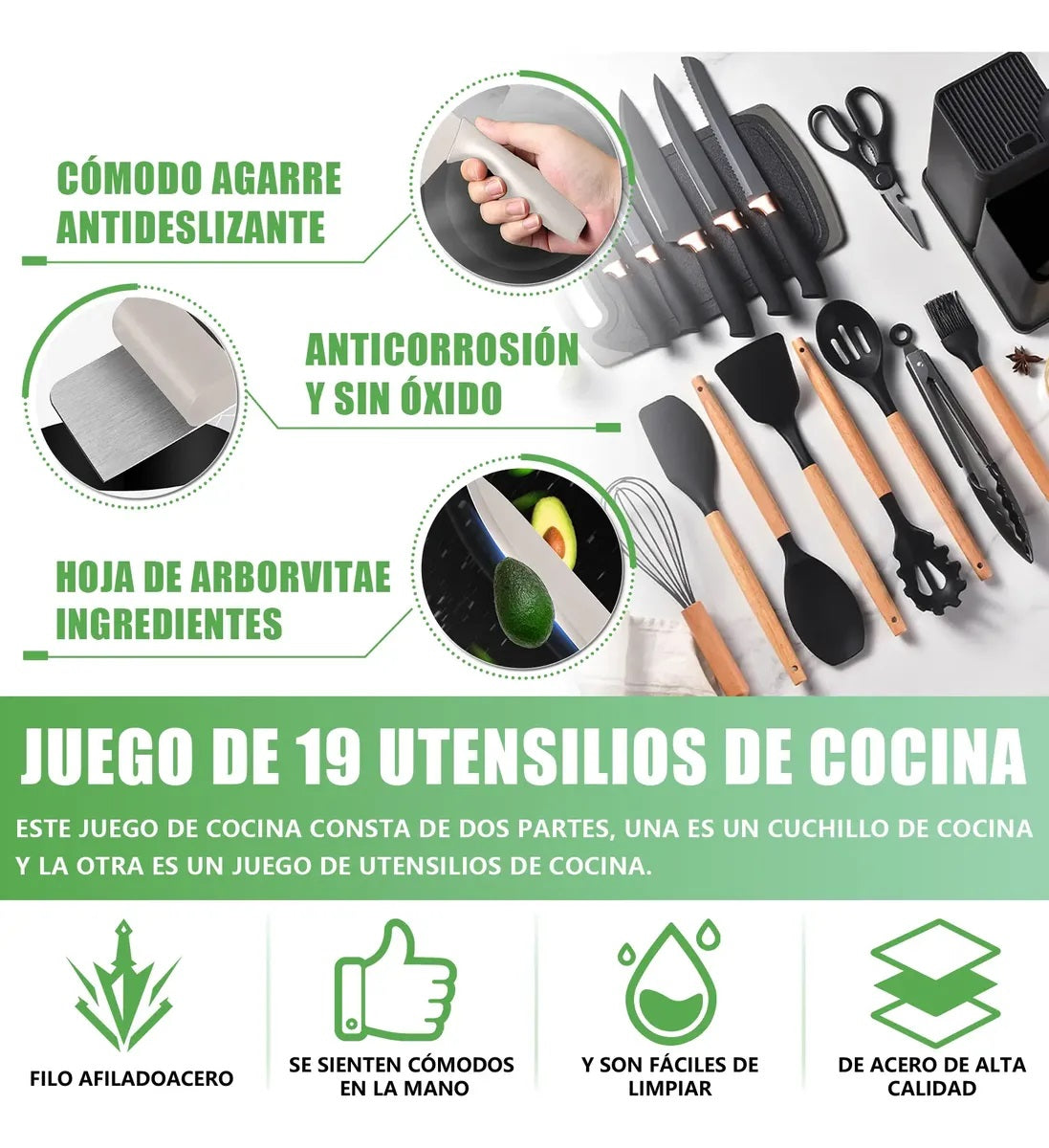 Utensilios De Cocina Silicona Espatulas Y Cuchillos 19 Set