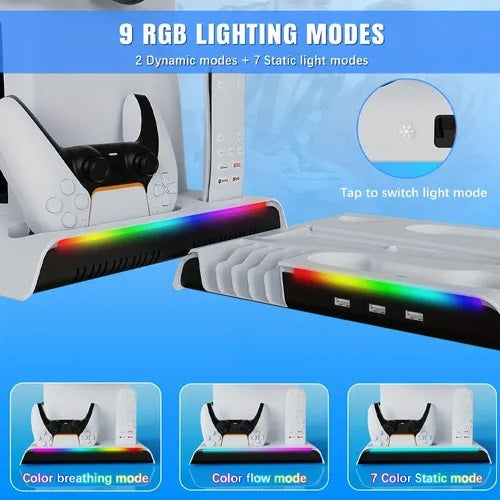 Estación De Carga Multifuncional Para PS5 Con Luces RGB Y Soporte Para Diadema