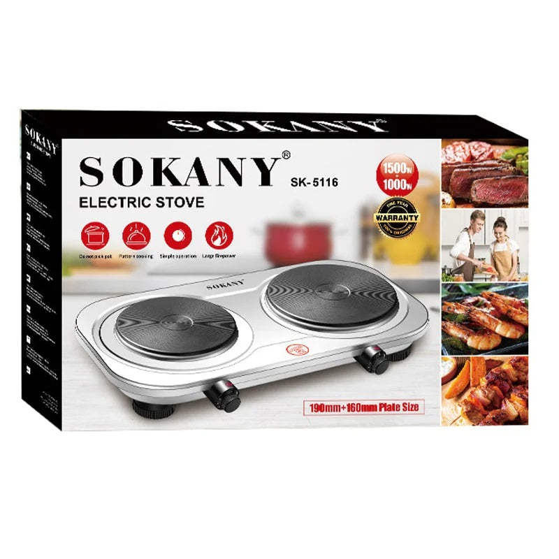 Estufa Eléctrica Doble Sokany SK-5116 – 2500W con Control de Temperatura de 5 Niveles