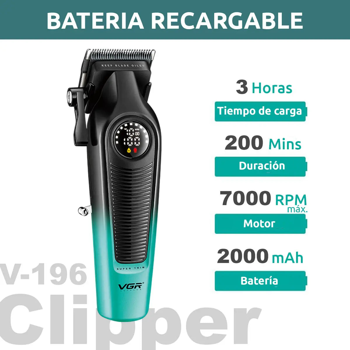 Cortadora De Pelo VGR Super Trim V-196 V-996 Verde Recargable