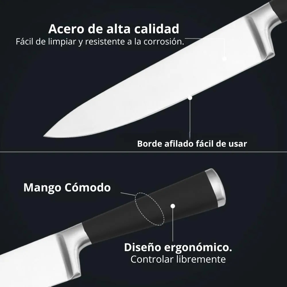 Juego De Cuchillos 6 Piezas Acero Inoxidable Base Madera