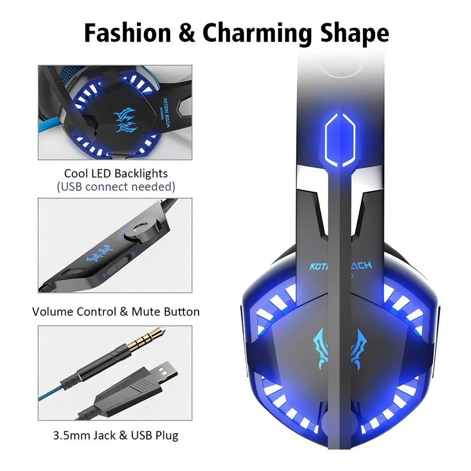 Auriculares Gamer Kotion G2000 Over-Ear Negro/Azul PS4 Xbox One Jack 3.5mm