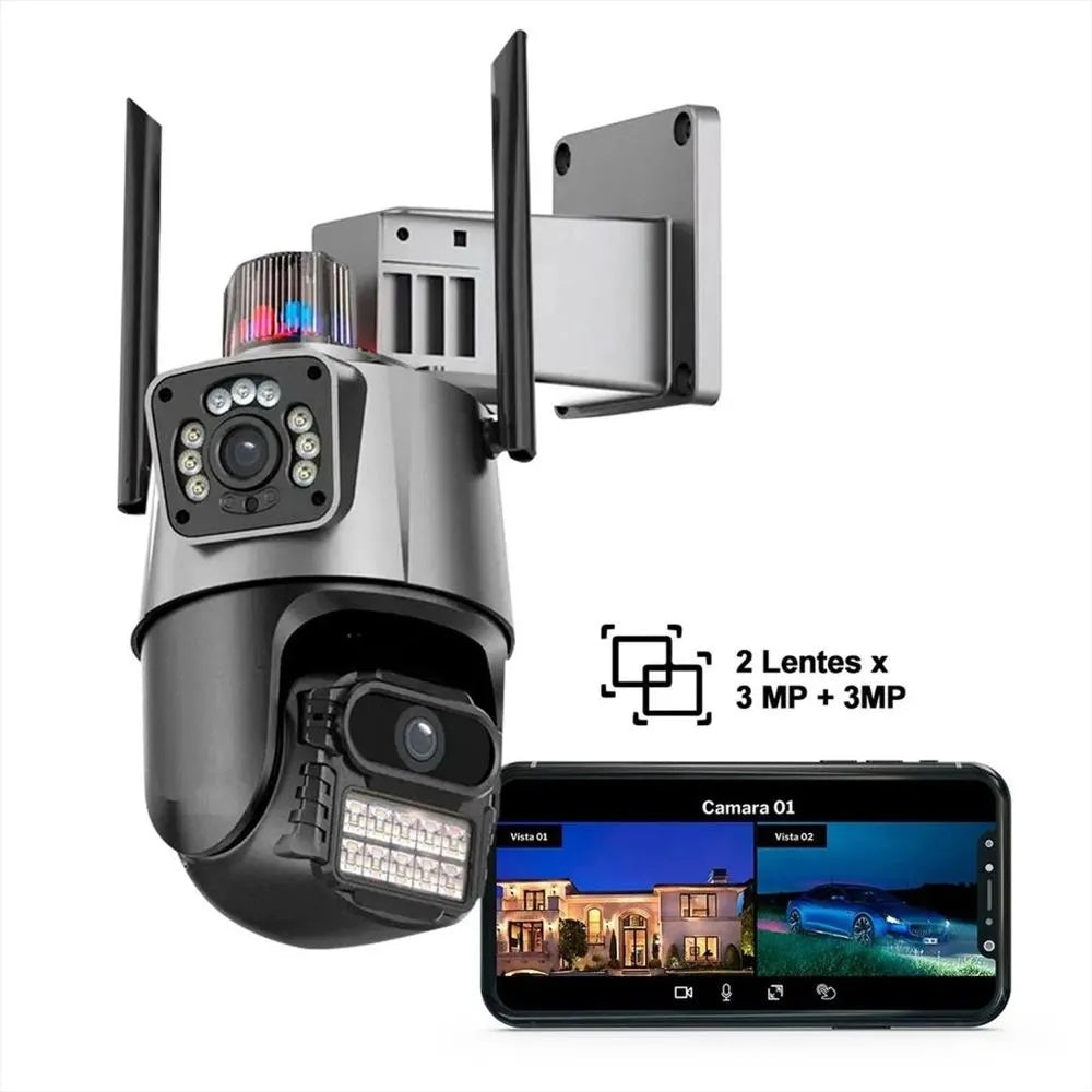 Cámara Seguridad Wifi Doble Lente Vision Nocturna Con Alarma