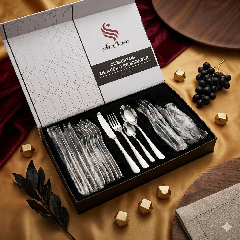 Juego De Cubiertos Premium De Acero Inoxidable Plateado – Set De 24 Piezas Schaffhausen