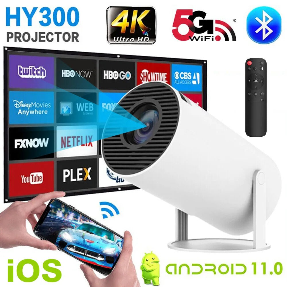 Mini Proyector Smart HY300 Portátil – Cine en Casa 4K Android 11, WiFi y Bluetooth