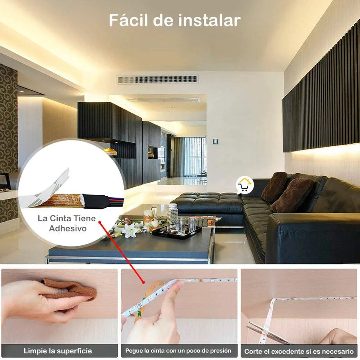 Cinta Luz Led Rgb Multicolor 5m Con Adaptador Y Control