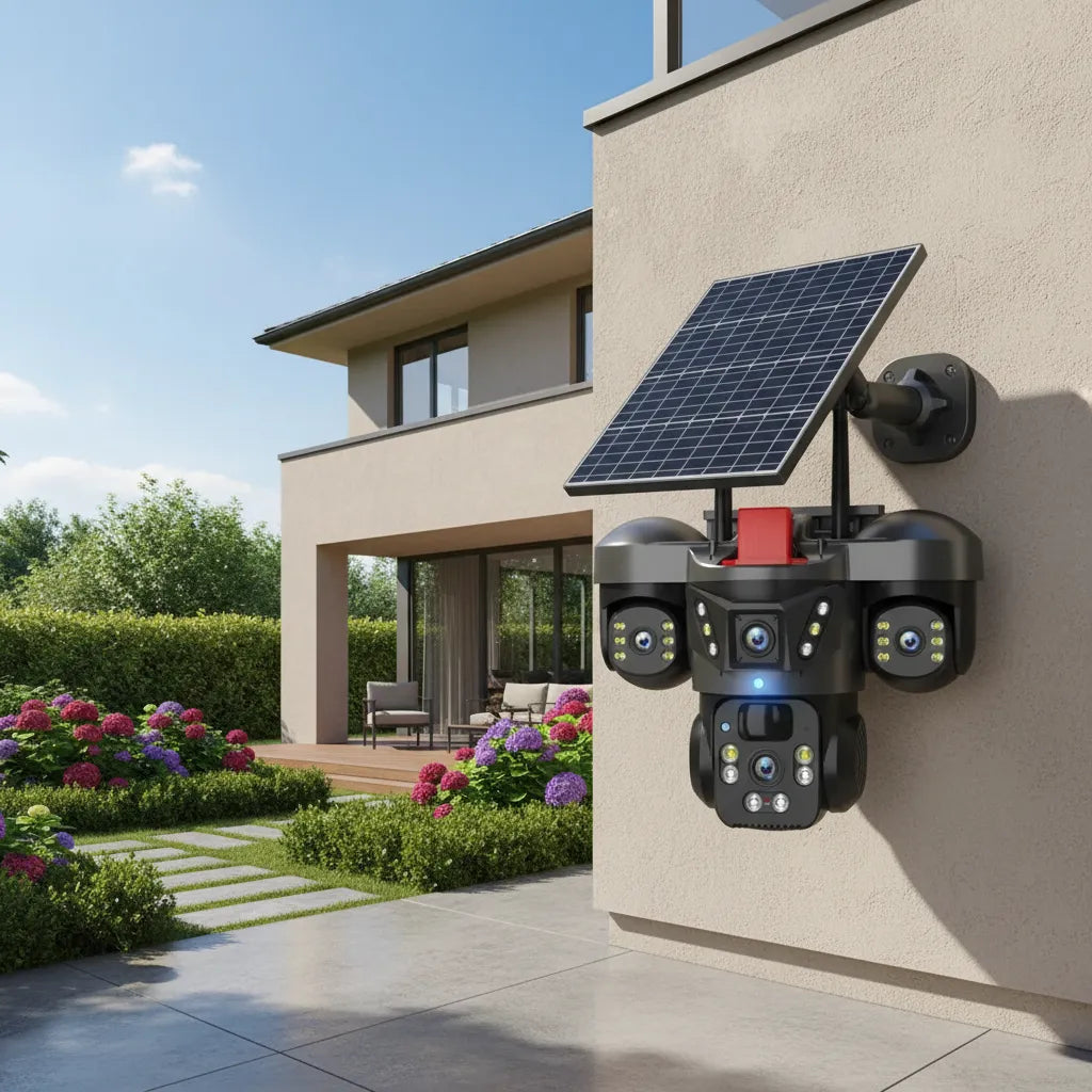 Cámara de Seguridad Solar Wi-Fi Triple Lente QL21 con Panel Solar