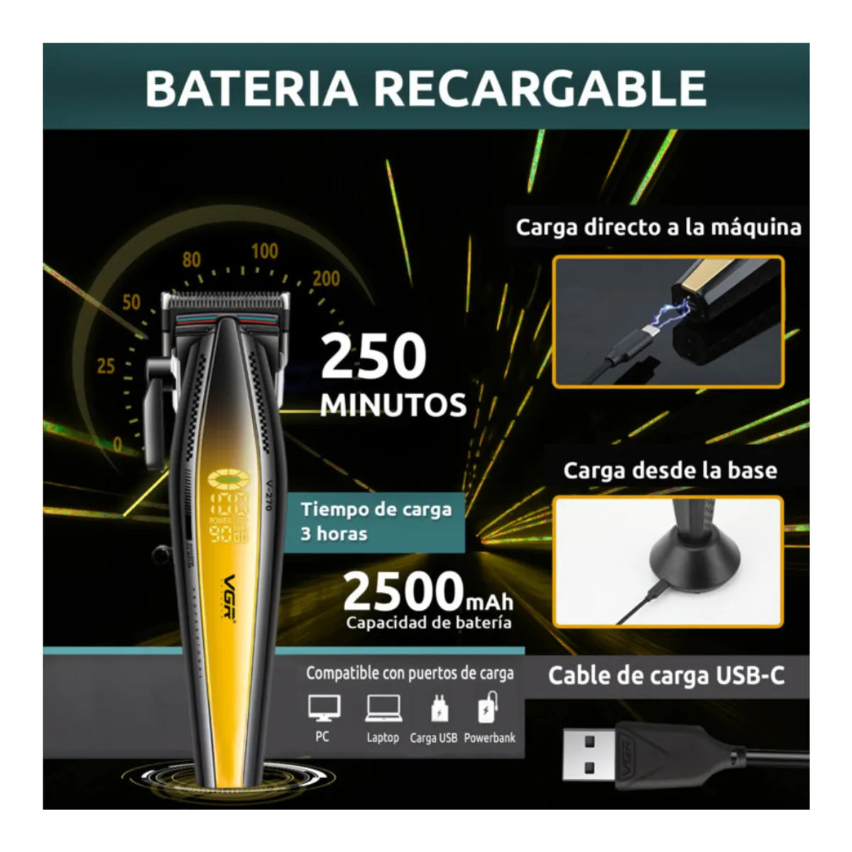 Máquina De Cabello Pro Vgr V-270 Metal 9000rpm Dorado