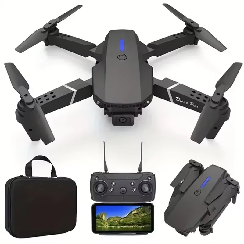 Drone E88 Con Doble Cámara Hd Negro 2.4ghz 2 Batería