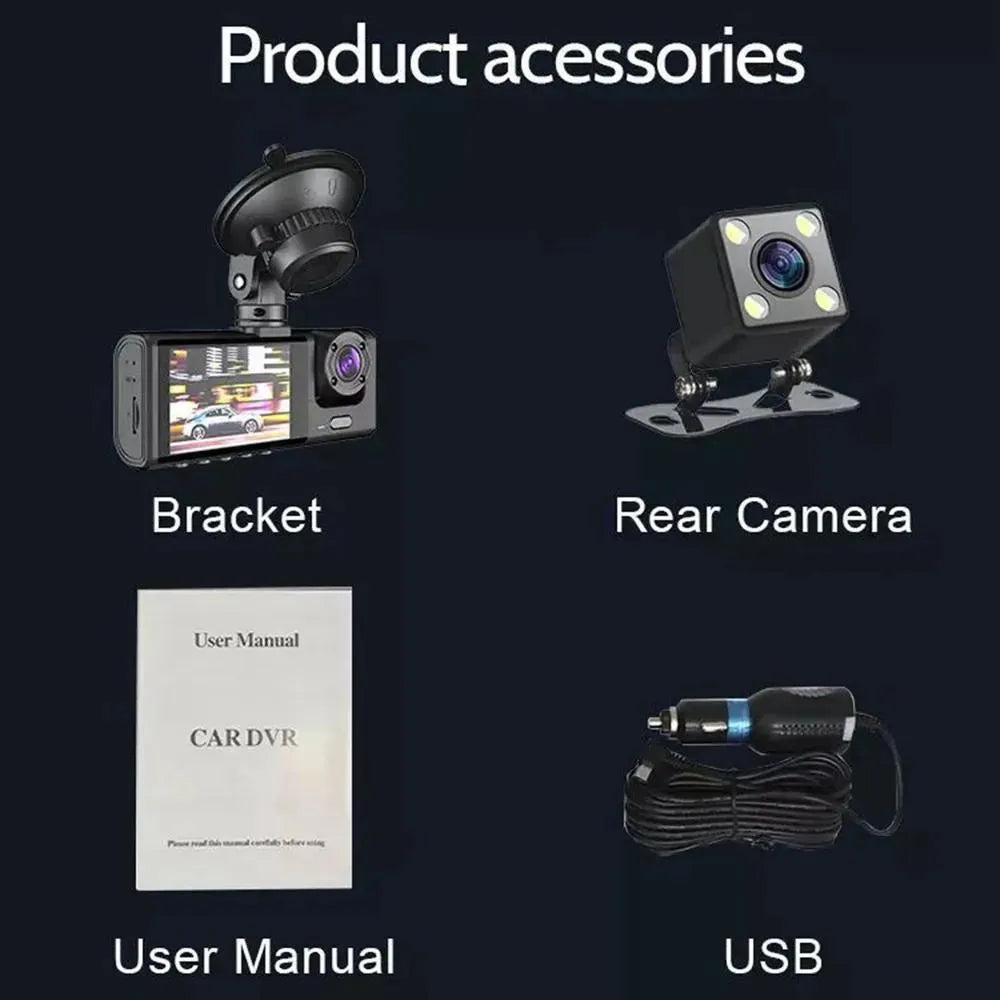 Cámara Para Carro Dash Cam 3 Lentes Full HD 1080p